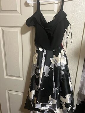 R & M Richards Black and White High-Low Dress